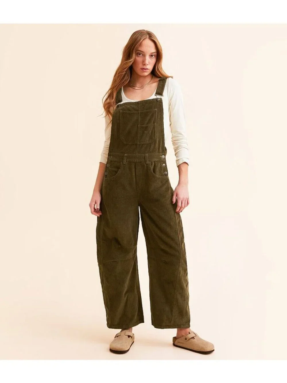 Free People Good Luck Cord Overalls in Fir Green Size Large - Picture 2 of 14